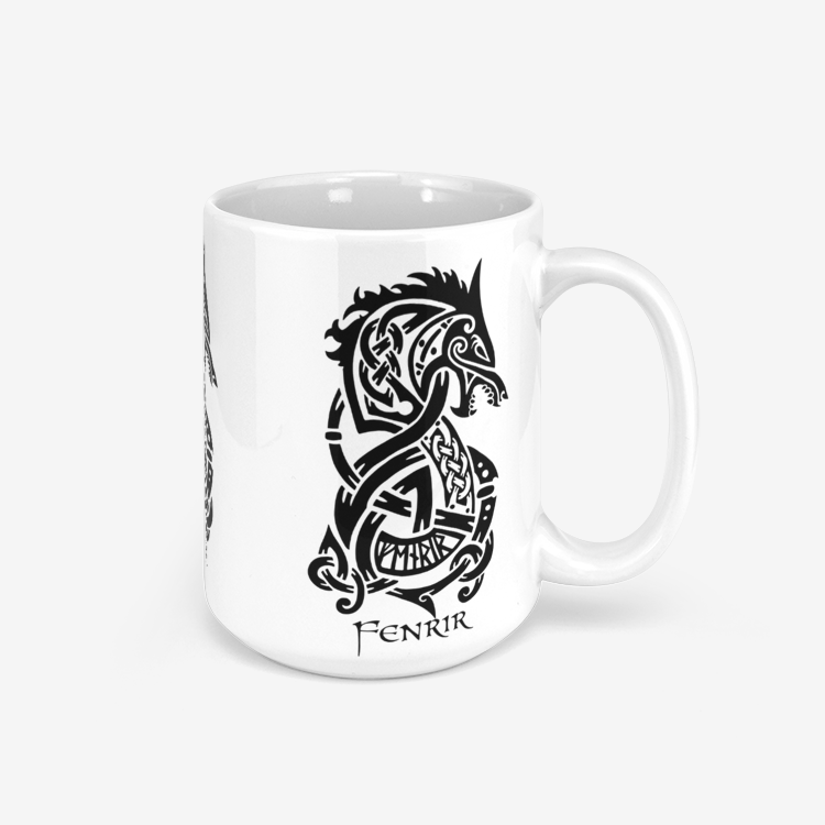 Black Fenrir Wolf Mug – Norse Mythology Viking Design