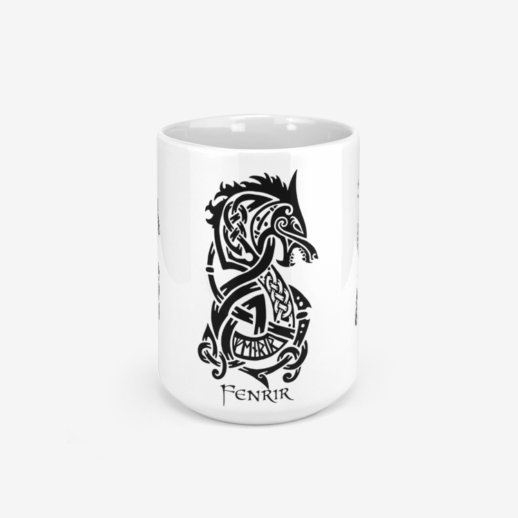 Black Fenrir Wolf Mug – Norse Mythology Viking Design