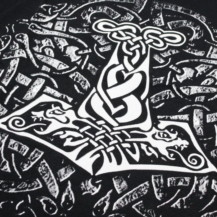 Mjolnir black T-Shirt. Thor's hammer. Nordic viking ornament. Norse Mythology Inspired tee. Made in Ukraine.