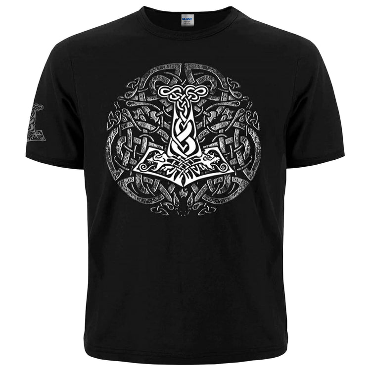 Mjolnir black T-Shirt. Thor's hammer. Nordic viking ornament. Norse Mythology Inspired tee. Made in Ukraine.
